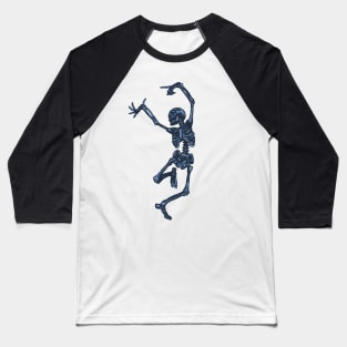 Dancing Denim Blue Skeleton Baseball T-Shirt